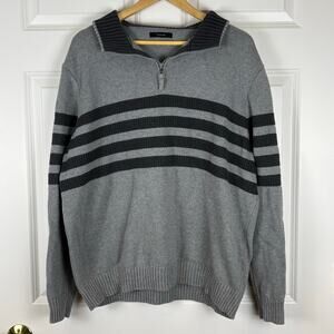 Tahari Knitted Quarter Zip Sweater Gray Classic Luxury Striped Men's Large
